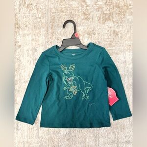 Holiday Time Green Long Sleeve Jolly Dinosaur Kids Tee size 2T-NWT